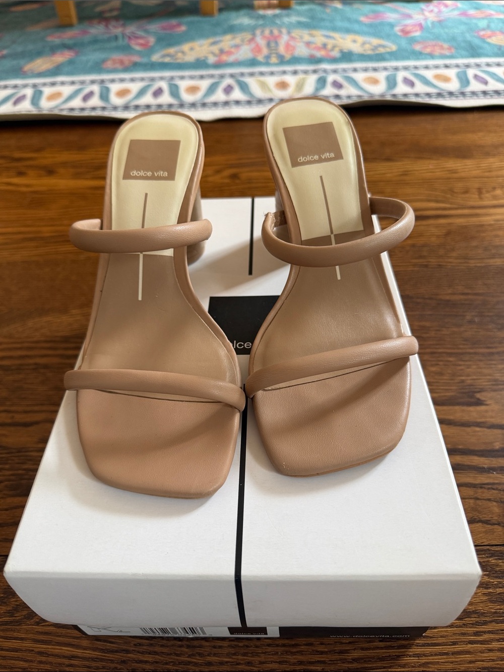 Dolce Vita Tan Double-Strap Square-Toe Heeled Sandals